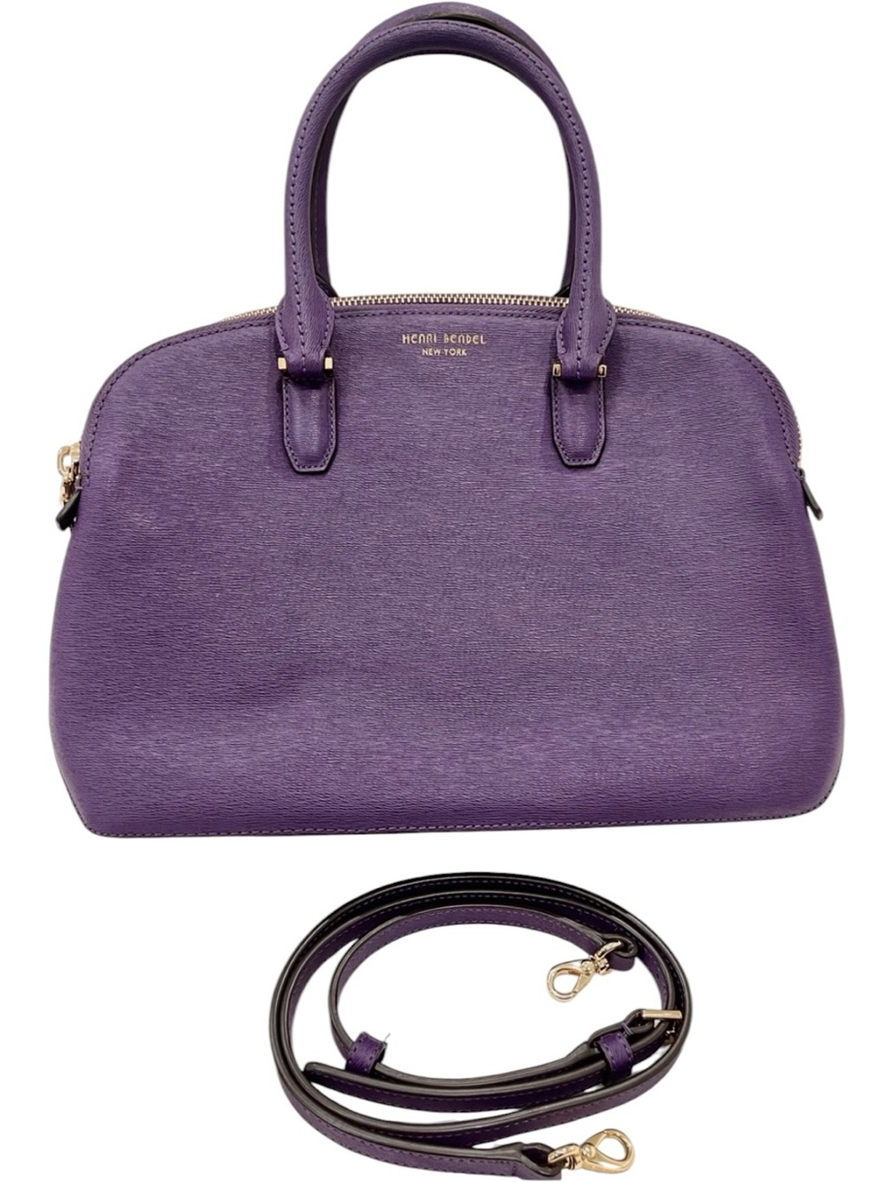 Henri Bendel West 57th Purple Saffiano Leather Dome Satchel NWOT